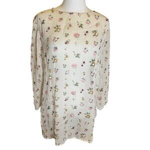 Amanda Smith Vintage Sheer Floral Beaded Tunic Top Size Medium 80/90s